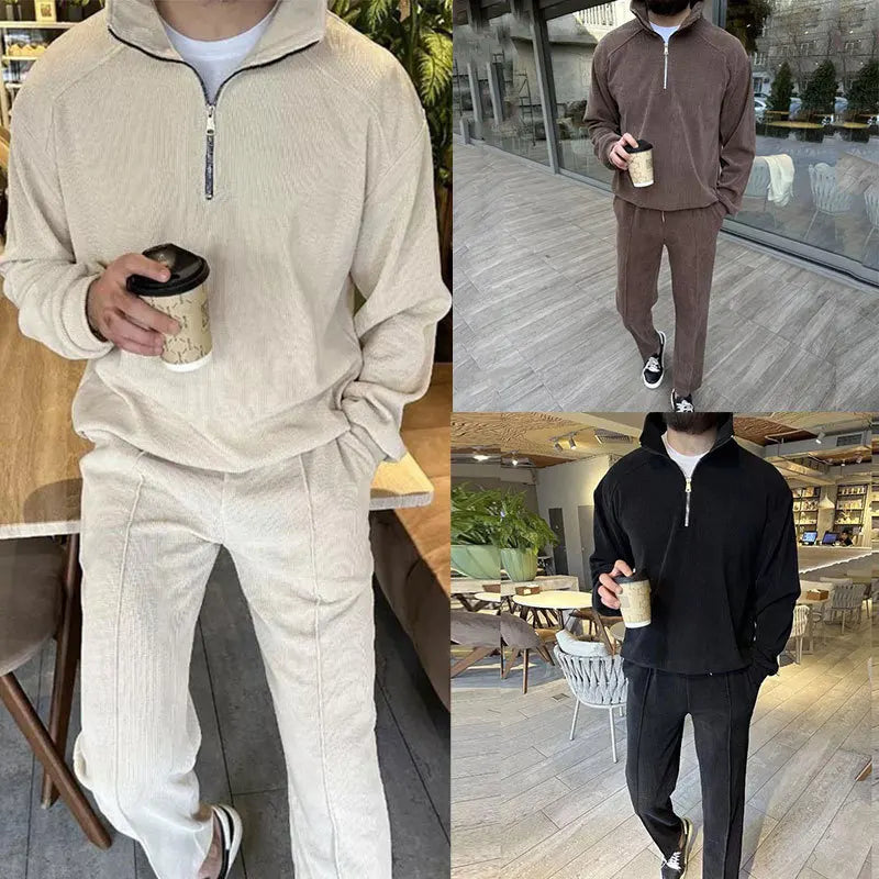 New Men's Corduroy Two Piece Sets Fashion Casual Long Sleeve Sweatshirts and Pants Trend Streetwear Spring Autumn Men Tracksuits
