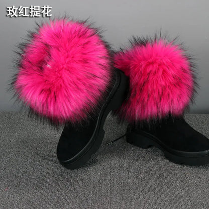 Luxury Faux Fur Fox Artificial Raccoon Shoes Cover Leg Warmers Ankle Boots Feet Cuffs Socks Cover Shoes Sleeve Elastic DIY - Kimlud