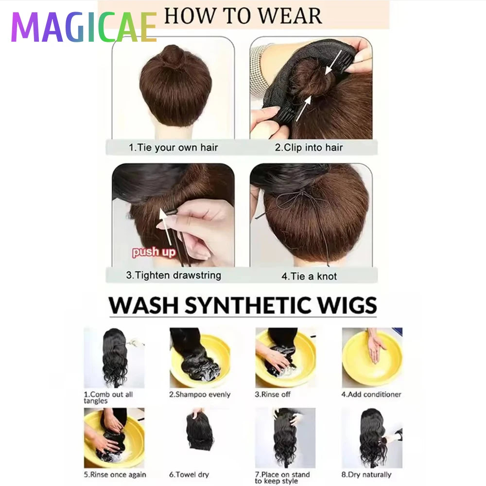 Magicae Ponytail 28Inches Ombre Brown Blond 27/ 613 Clip in Synthetic Hair Extension 180grams Heat Resistant Body Wavy |...