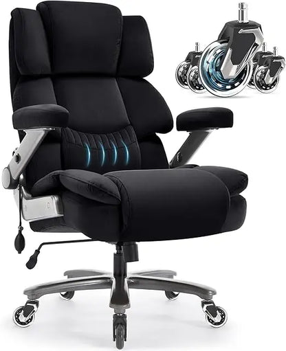large capacity 700lbs ergonomic office chair with adjustable lumbar support, 3d flip arms, and heavy duty wheels