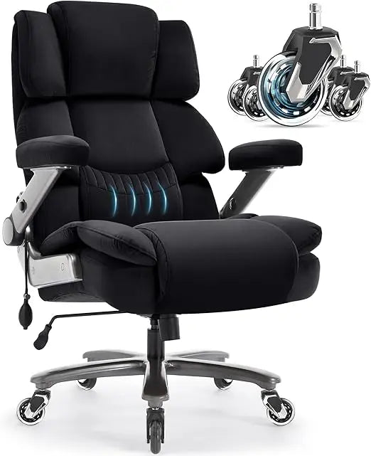 large capacity 700lbs ergonomic office chair with adjustable lumbar support, 3d flip arms, and heavy duty wheels
