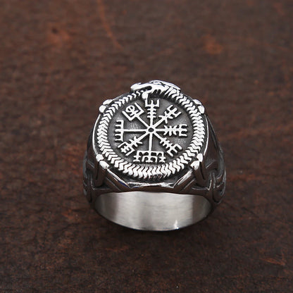 Vintage Viking Compass Helm of Awe Ring Stainless Steel Men Nordic Ethnic Belief Aegishjalmur Viking Rings Jewelry Free Shipping