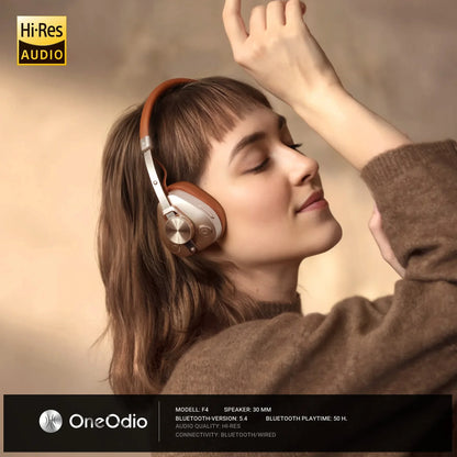 Oneodio F4 Retro Wireless Bluetooth Headphones Hi-Res Audio On Ear Bluetooth 5.4 Headset With Microphone Metal HiFi Headphones