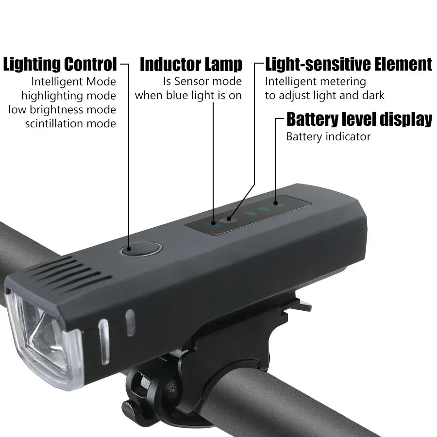 1000LM Bicycle Led Front Light LED USB Rechargeable Smart Sensor Rear Light Waterproof Bright Flashlight Safety Cycling Lights