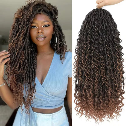 7 Packs Goddess Locs Crochet Hair, Boho River Locs with Curly Ends, Synthetic Faux Locs Braiding Hair Extensions for Women