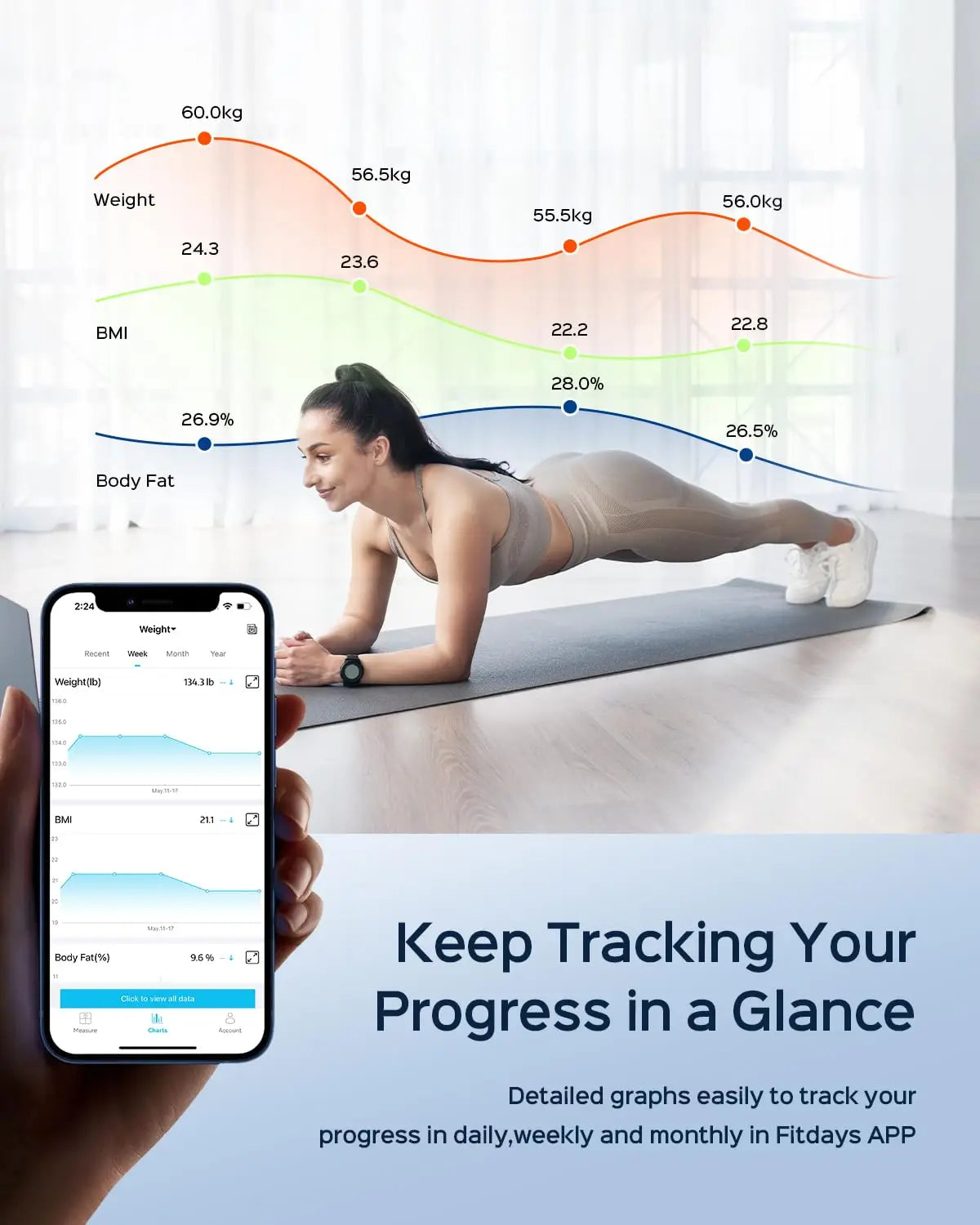 Smart Body Scale with 8 Electrodes, Measures BMI Fat Muscle Offline, No Phone Needed, FSA HSA Eligible - Kimlud