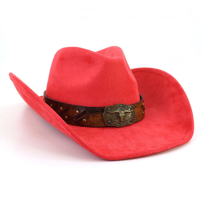 Western Big Brim Cowboy Hat Bull's Head Leather Band Suede Top Hat Outdoor Mens Hats Ladies Party Horse Riding Cowgirl...