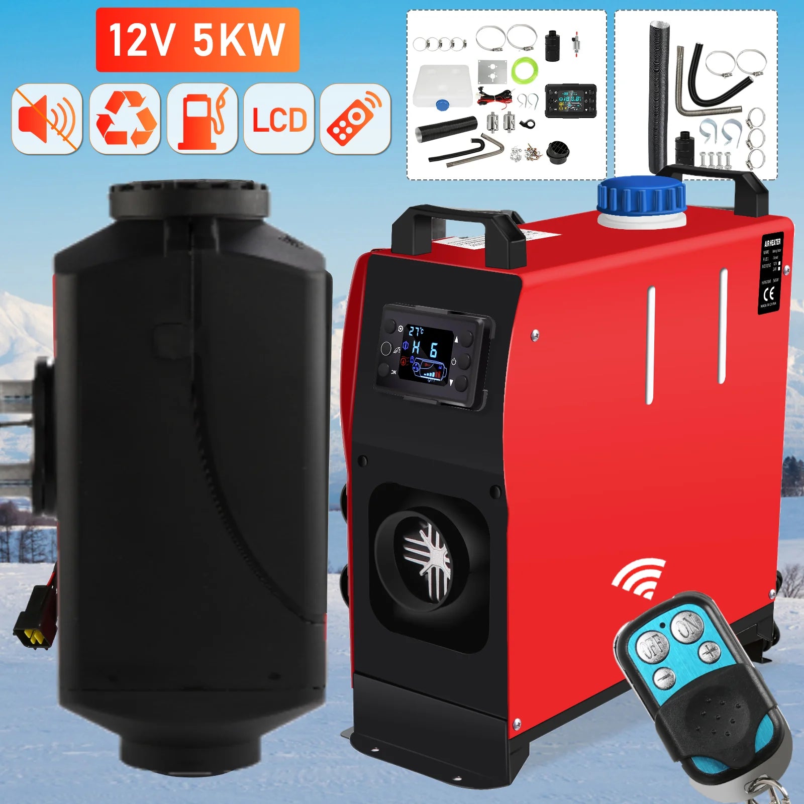 12V/24V Car Heater 2KW/5KW/8KW Diesel Air Heater 6-Buttons LCD Thermostat Parking Heater Fast Heating For Truck Camper Van