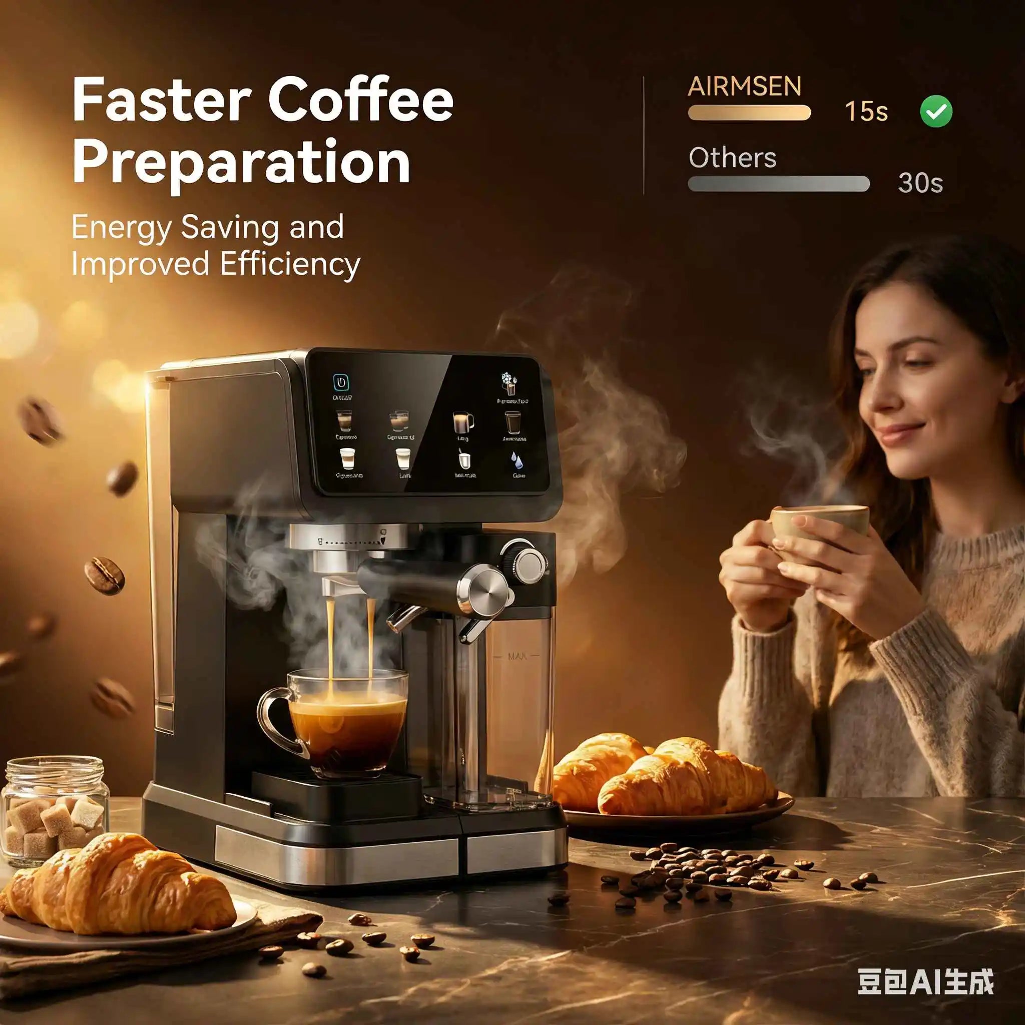 Automatic Espresso Coffee Machine 20Bar Milk Frother Touch Screen Pre-Infusion Latte Cappuccino Maker 6 Modes | Kimlud...