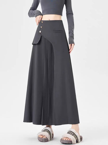 Grey Suiting Midi Skirts for Women High-Waisted A-Line Flare Skirt Perfect Hip-Camouflage Office Skirt for Autumn |...
