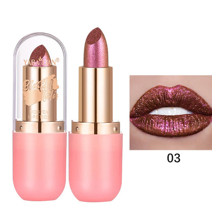Metallic Violet Chameleon Lipstick Color Changing Matte Glitter Diamond Lipstick Waterproof Pearl Shine Lip Gloss Sexy Makeup