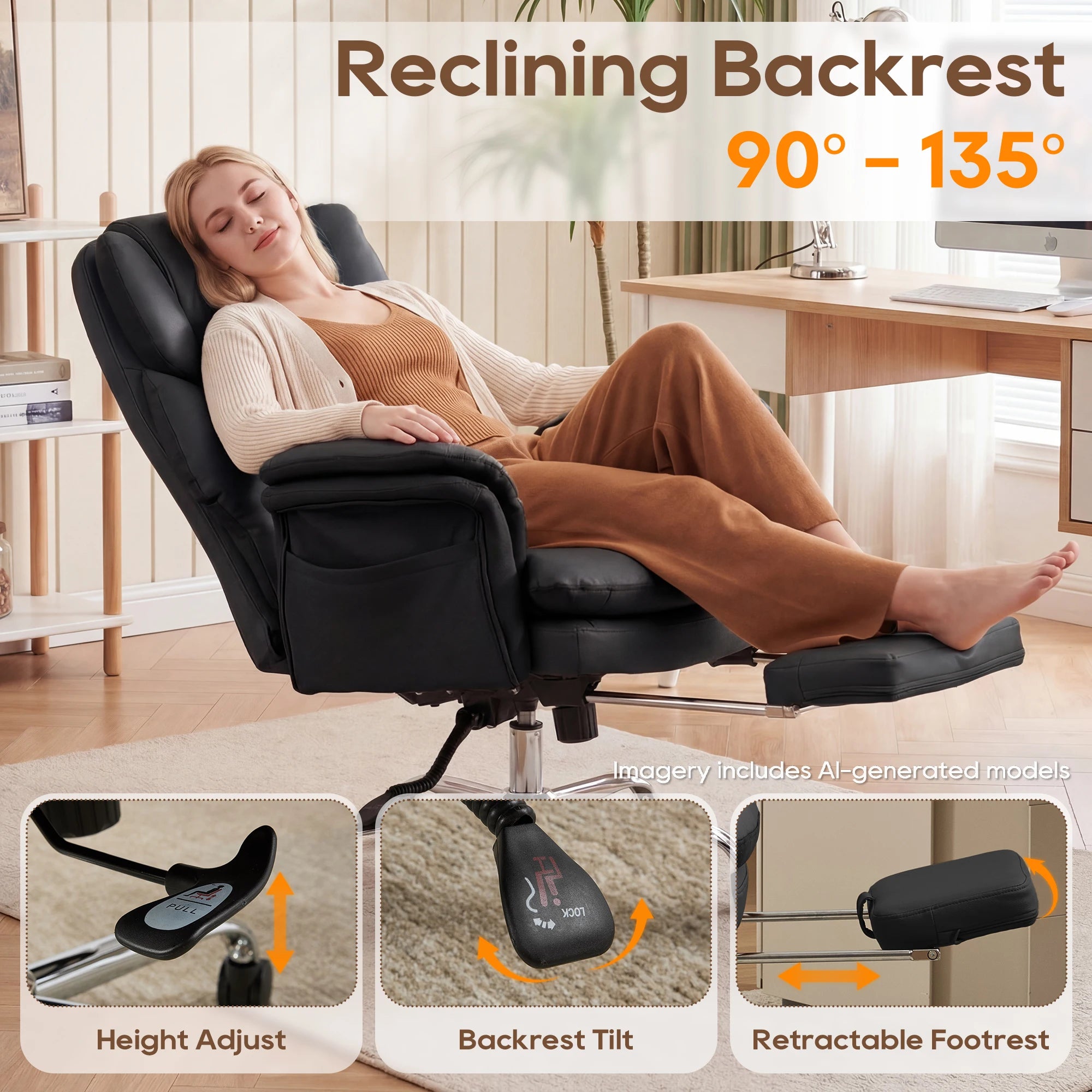 TCGBKAF Big and Tall Executive Criss Cross Office Chair, Ergonomic Computer Desk Chair with Adjustable Backrest, Flip Armrests & Footrest for Home & Office