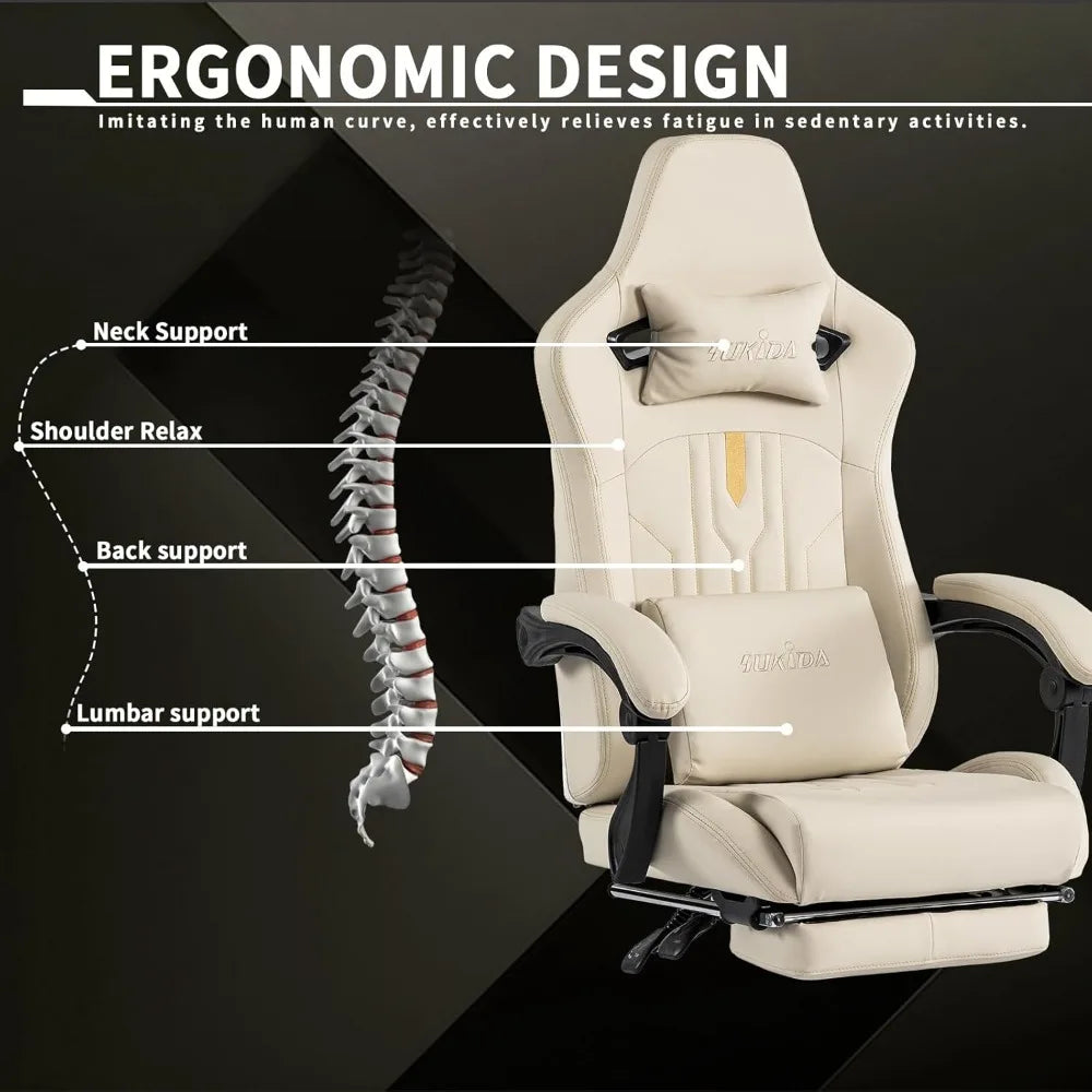 Ergonomic Massage Gaming Chair with Adjustable Rocker Recliner, Lumbar Cushion, and Footrest for Comfortable Video Gaming Experi