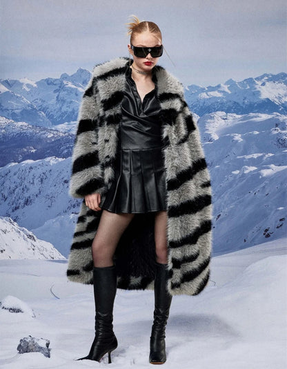 Women's fur coat new fashion zebra print imitation fox fur coat long winter leisure and warm