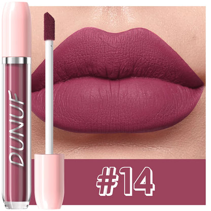 DUNUF 1Pc Matte Lip Gloss Bean Paste Liquid Lipstick Long-Lasting Waterproof Easy To Color Non-Fading Sexy Red Matte Lip Glaze