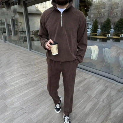 New Men's Corduroy Two Piece Sets Fashion Casual Long Sleeve Sweatshirts and Pants Trend Streetwear Spring Autumn Men Tracksuits