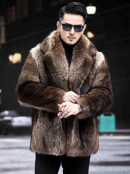 Fox Fur Coat Men Mink Fur Coat Medium Long Heavy Craft Luxury Lapel Short Thickened Warm Winter Fashion High End Coats