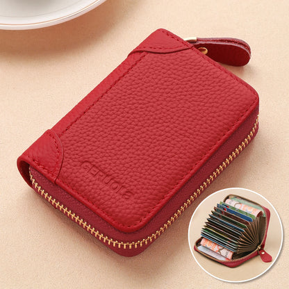 GERUOLA Top-Grain Cowhide RFID-Protected Card Holder Zipper Credit Card Organizer with Multiple Slots ID And Coin Pouch