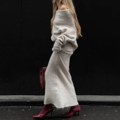 Knitting Off The Shoulder Long Sleeve Women'S Tops Skirt Women'S Sets Sweatshits Sweater Streetwear Wholesale Clothes