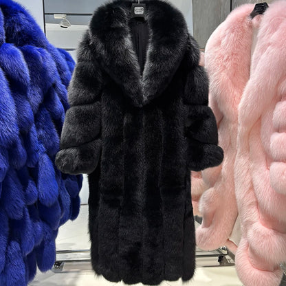 YOLOAgain 2025 Winter Warm Long Luxury Real Fox Fur Jacket Coat Women 120cm length