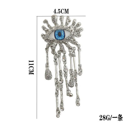 Retro Eye Shaped Rhinestone Brooch for Women and Men Tassel Chain Lapel Pins Badge Elegant Fashion Jewelry Accessories