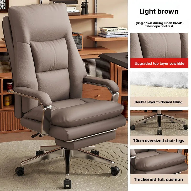 Leather Boss Chair Office Chair Recumbent Back Study Chair Ergonomic Home Computer Chair