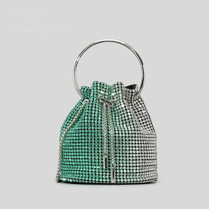 Diamond Tassel Evening Clutch Bag Round Handle Crystal Bucket Bag Luxury Designer Handbags Rhinestone Chain Wedding Party Bag - Kimlud