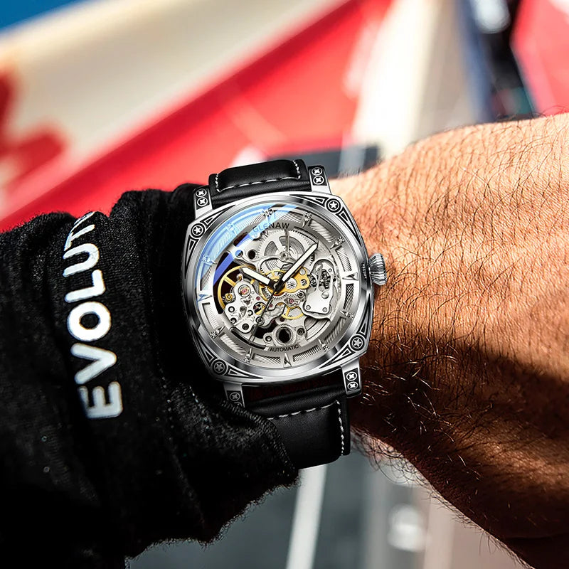 Relogios Masculino Glenaw Mens Watches Top Brand Luxury Personal Carving Watch Men's Stainless Steel Waterproof Watch Montre Hom