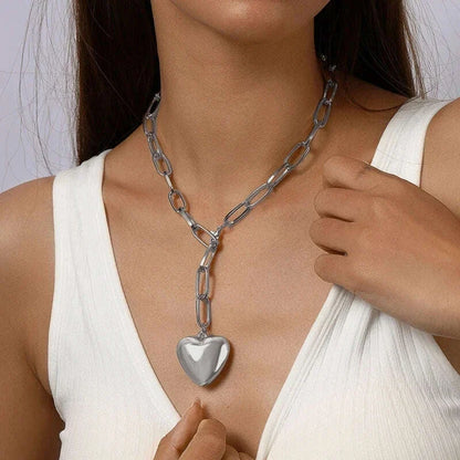 Exaggerated Hollow Big Heart Pendant Necklace for Women Girls CCB Ball Beads Necklace Party Club Punk Jewelry Gifts