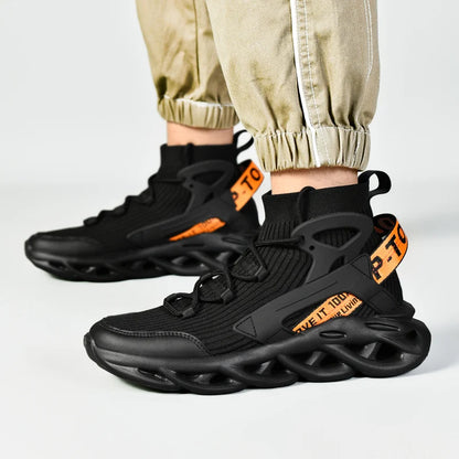 2025 High-Top Elastic Knitted Sports Shoes Trendy Plus Size Men's Shoes Reflective 3D Stereoscopic New Basketball Shoes