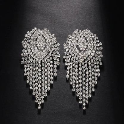 Stonefans Fashion Tassel Drop Earrings for Women Luxury Designer Geometric Rhinestone Dangle Earring Wedding Party Jewelry