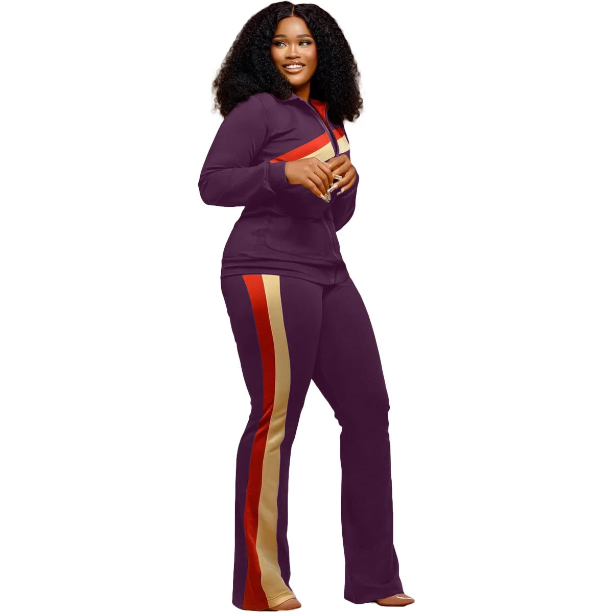 Custom LOGO Spring  Women's Sports Casual Fashion Color-matching Pocket Lapel Zipper Top Straight Pants Two-piece Set S-4XL