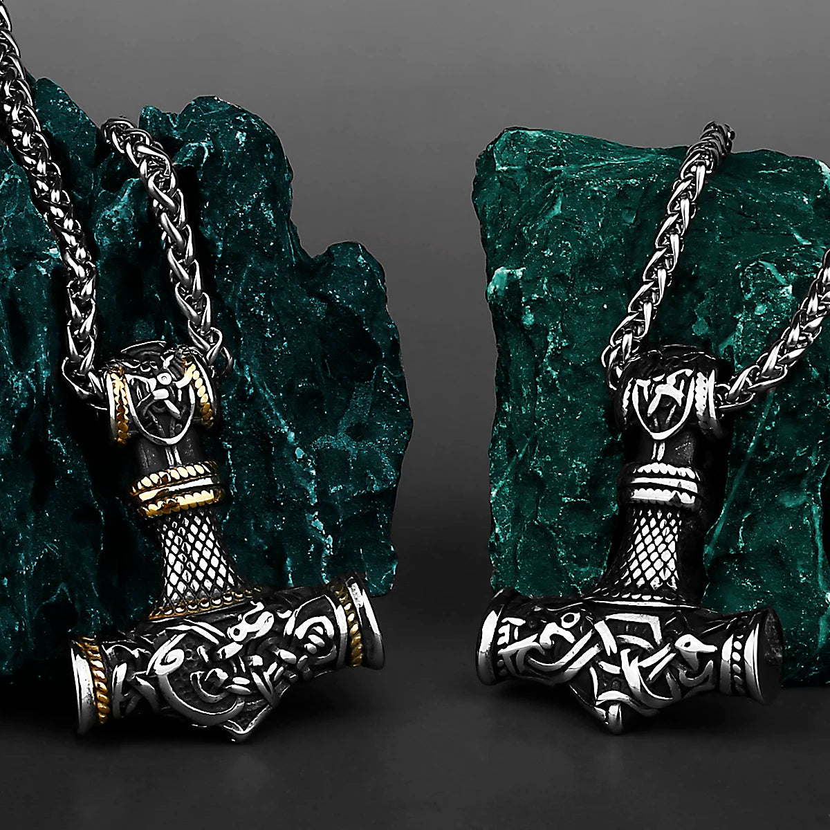 Viking Thor's Hammer Vintage Personality Necklace Stainless Steel Vegvisir Anchor Pendant Necklace Men's Amulet Jewelry Gift