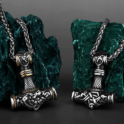 Viking Thor's Hammer Vintage Personality Necklace Stainless Steel Vegvisir Anchor Pendant Necklace Men's Amulet Jewelry Gift
