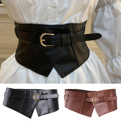 Classic Pin Buckle Wide Belts Black Elastic PU Waistband Trendy Corset Waspie Belt Classic Dress Coat Girdle For Women...