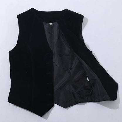 Vintage Velvet Vest for Women V Neck Cropped Sleeveless Casual Tops Regular Fitted Jacket Waistcoat