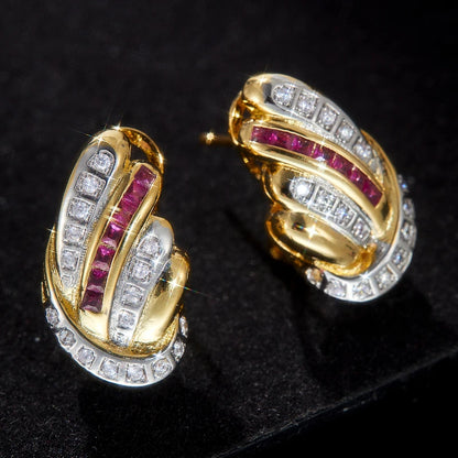 Retro Luxury Elegant Inlaid White Rose Red Zircon Earrings for Women Fashion Personality Girls Party Accessories Holiday Jewelry