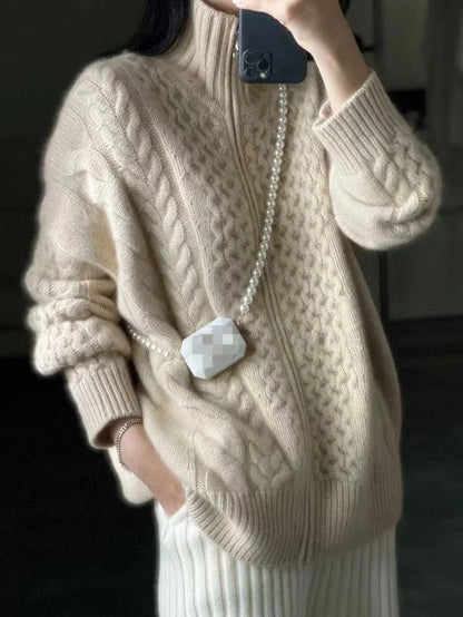 Autumn And Winter New Thick Turtleneck  Knitted Cardigan Women's Loose Wool Sweater Cardigan Larg Size Female Jacket Top