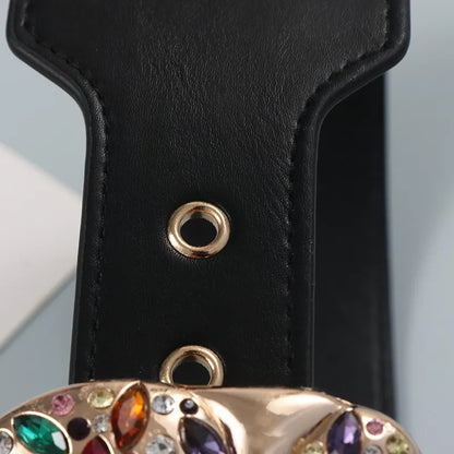 Luxury Retro Color Rhinestone Zircon Metal Belt Niche Design Elegant Fashion Leather Wide Belt Women Down Coat Skirt...