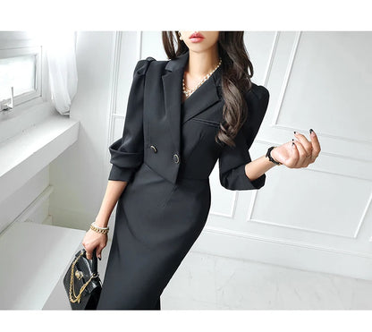H Han Queen New Fake 2 Pieces Women's Simple Vintage Dress Office Sheath Pencil Dress Elegant Slim Casual Party Vestidos...