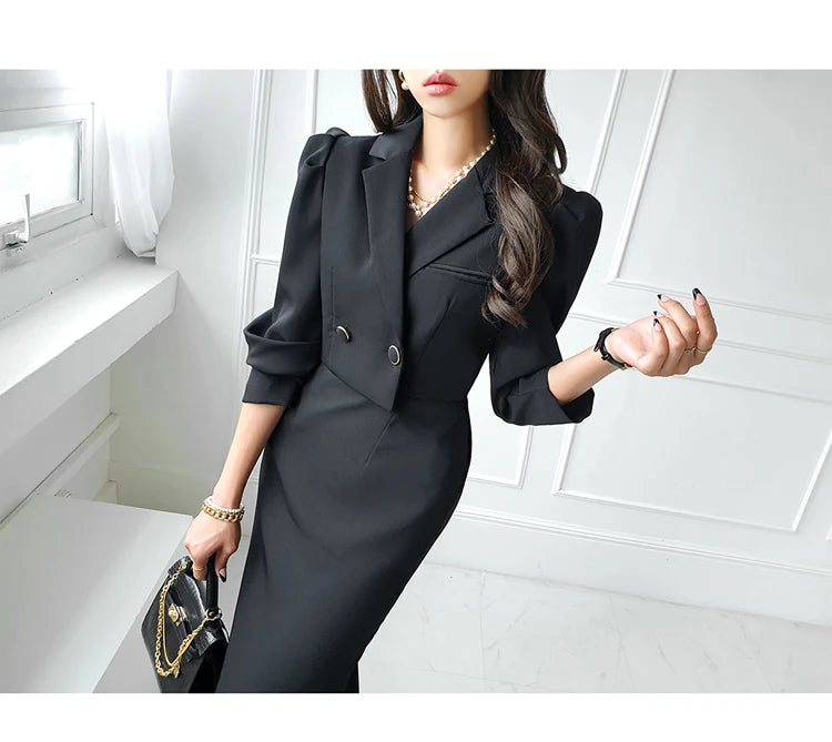H Han Queen New Fake 2 Pieces Women's Simple Vintage Dress Office Sheath Pencil Dress Elegant Slim Casual Party Vestidos...