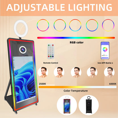 Portabl Magic Mirror Photo Booth 43 inch Touch Screen Camera photoBooth with LED and Flight Case Selfie for Wedding Party Events - Kimlud