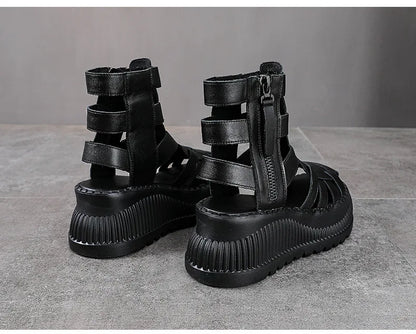 Koznoy 8cm 2025 Ethnic Weave Cow Genuine Leather Hollow Zip Summer Fashion Ankle Booties Women Chunky Heels Breathable...