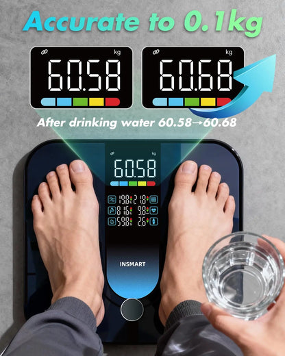 Smart Body Weight Scale with Large Display, Bluetooth Sync for BMI & Heart Rate, 500lbs Capacity | Kimlud Premium Monitor
