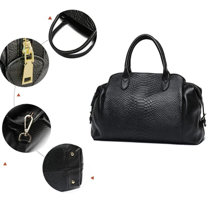 Aidrani Light Luxury Genuine Leather Women's Bag with Crocodile Pattern Large Capacity Women's Handbag Black Commuter Multi func