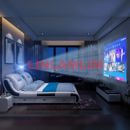 BJ Genuine Leather Bed Multifunctional Beds Ultimate Massage Camas With Bluetooth,Speaker,Safe,Air Cleaner, Projector,Drawers