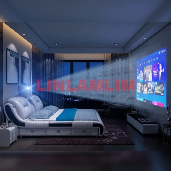 BJ Genuine Leather Bed Multifunctional Beds Ultimate Massage Camas With Bluetooth,Speaker,Safe,Air Cleaner, Projector,Drawers