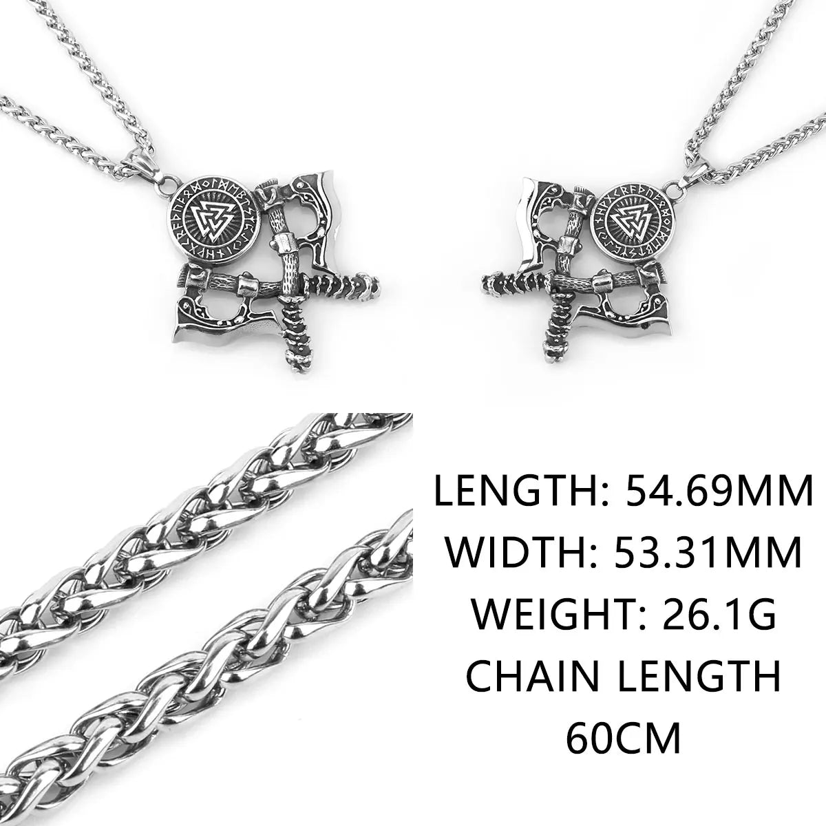 Men's Stainless Steel Exquisite Double Axe Pendant Necklace Nordic Rune Amulet Gift High Quality Popular Jewelry Wholesale