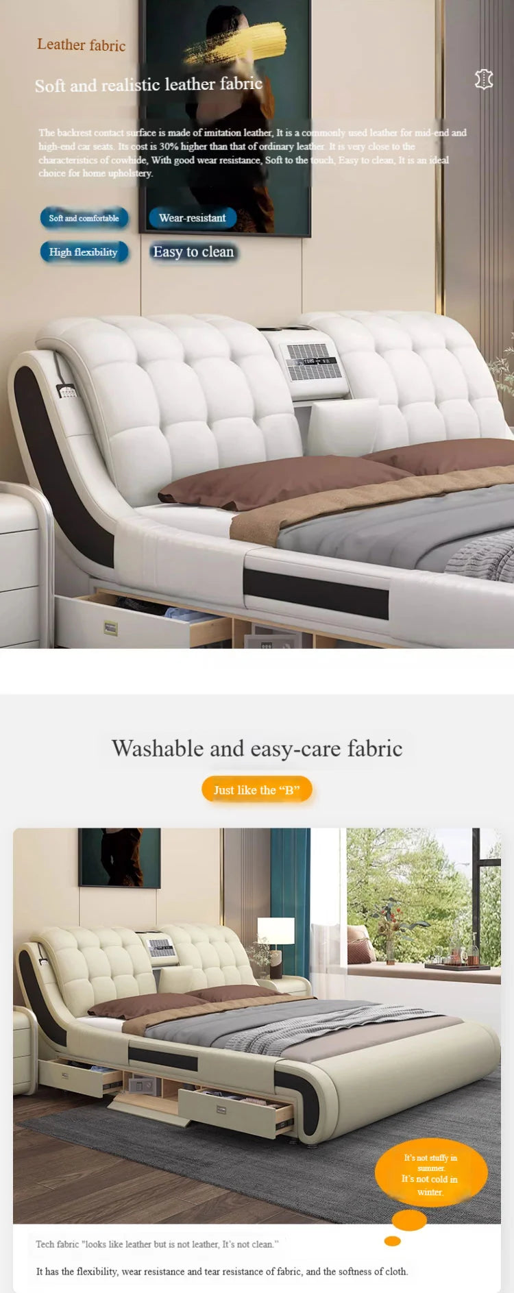 Modern Luxury Bedroom Furniture Smart Electric Massage Up-holstered Beds king Size Double Bed Gas Lift Frame with Storage Design