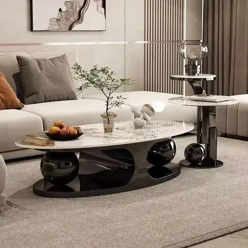 Iron Rock Plate Coffee Tables Nordic Living Room Furniture Home Italian Art Corner Table Light Bright Luxury Oval Side Table Set - Kimlud